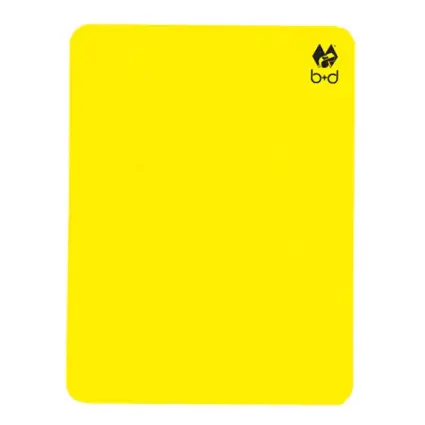 b+d umpire's card, FIFA size, yellow